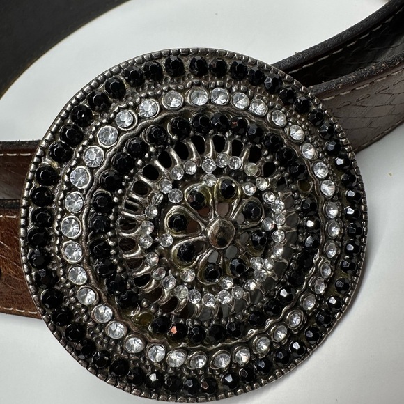 Western Belt Rhinestone Brass Medallion Leather Size L/XL 35\